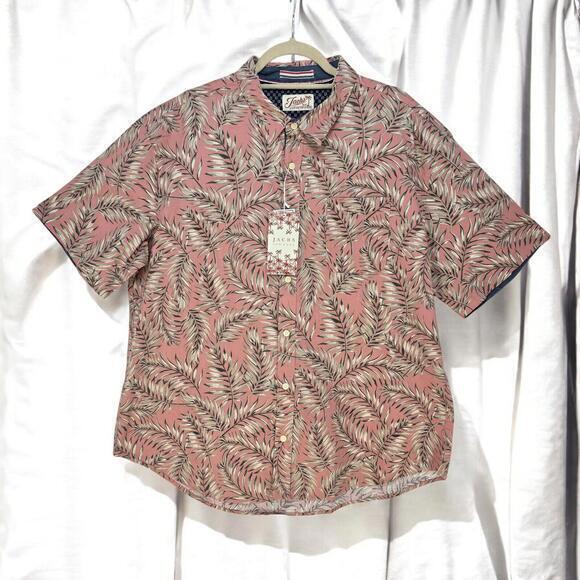 Jachs Shirt Men 2XL Pinkish Red Button Up Short Sleeve Stretch Cotton Blend NWT‎ - Picture 1 of 11